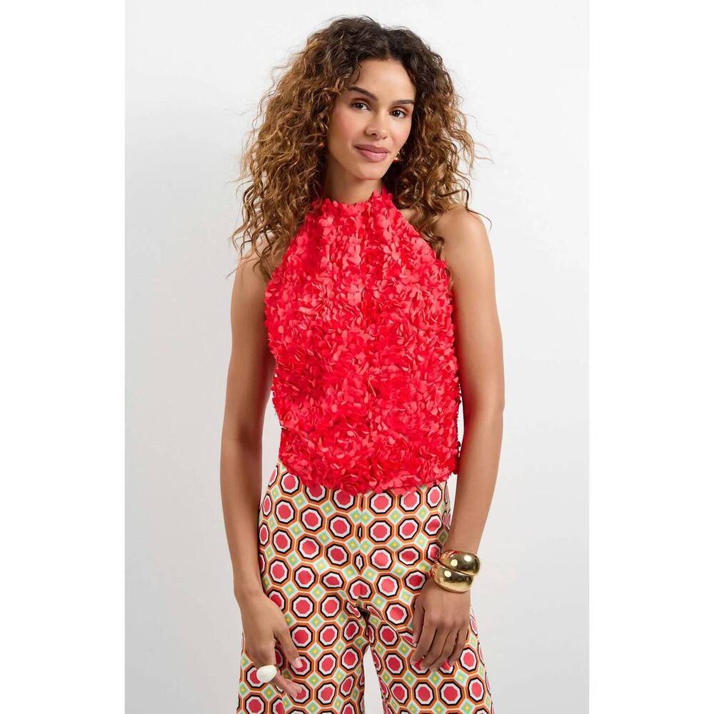 NEW TRINA TURK tamika floral halter top in corso coral